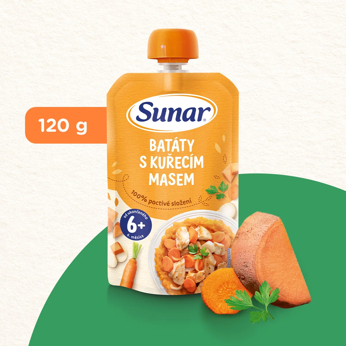 Sunar Příkrm Batáty s kuřecím masem 6m+ kapsička 120 g