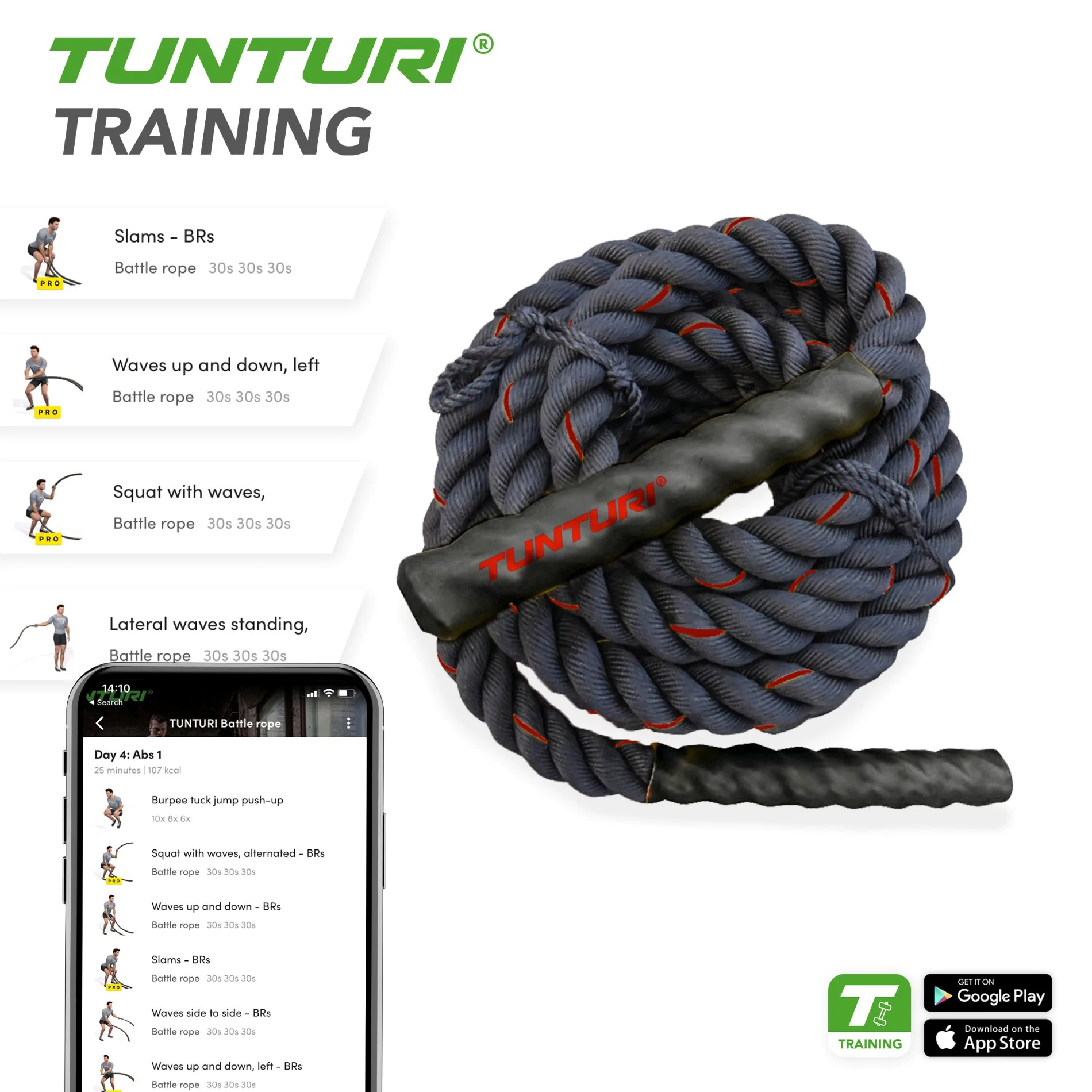 Tunturi Posilovací lano Battle Rope varianta 12 m