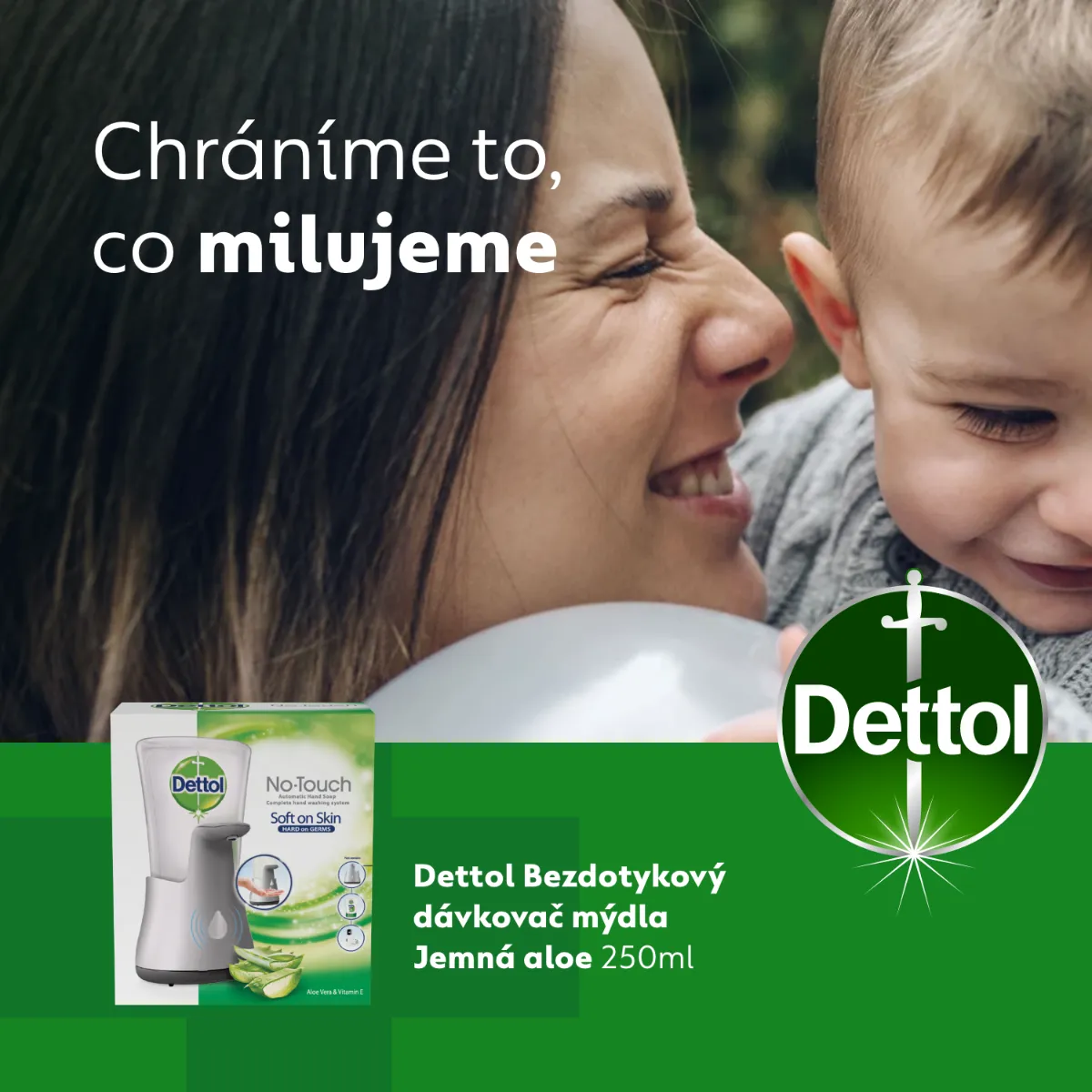 Dettol Bezdotykový dávkovač mýdla Jemná aloe 250 ml