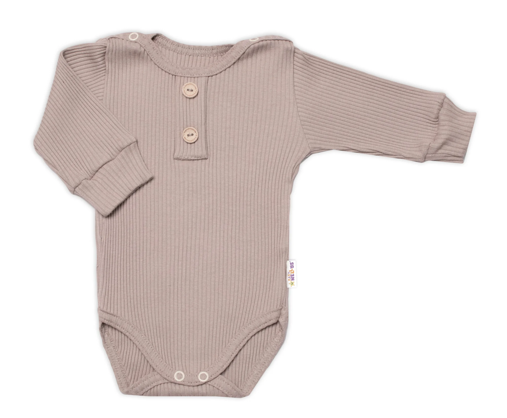 Baby Nellys 3-dílná žebrovaná soupr. Hand Made, body, tepláčky a čepička, béžová, vel. 62 vel. 62