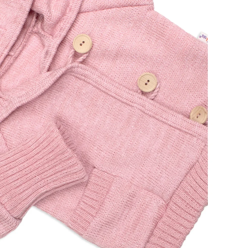 Baby Nellys Rostoucí pletený svetřík s kapucí, zapínání knoflíčky - pudrově růžový, v. 80/86