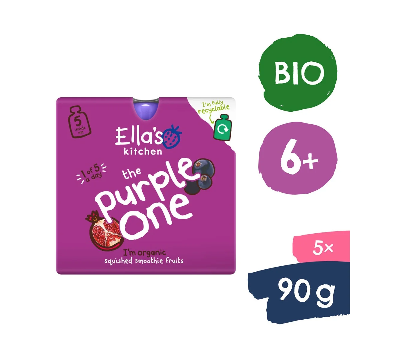 Ellas Kitchen BIO Ovocné pyré Purple One Černý rybíz kapsičky 5x90 g
