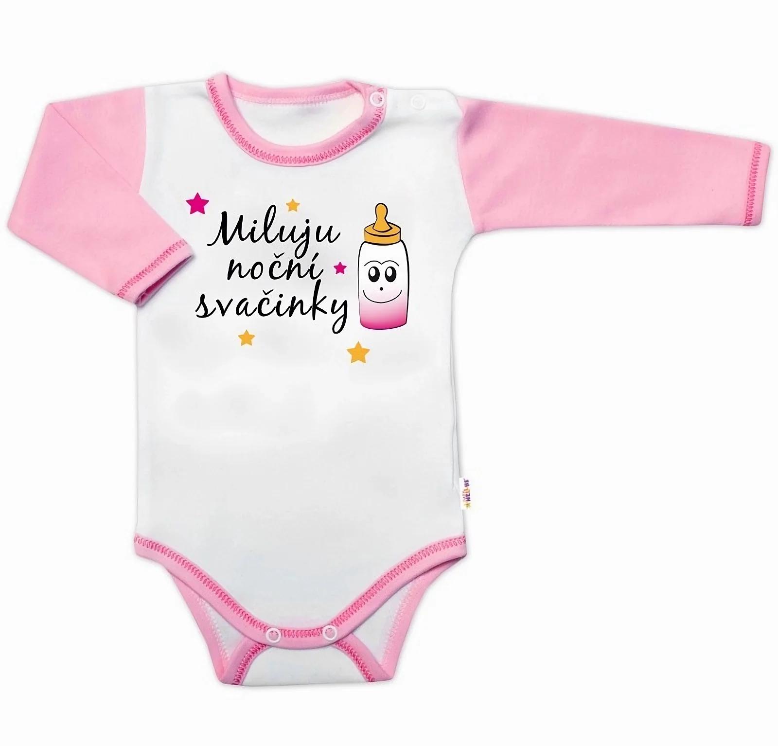 Baby Nellys Body dl. rukáv s vtip. textem   Miluju noční svačinky vel.  74, holka