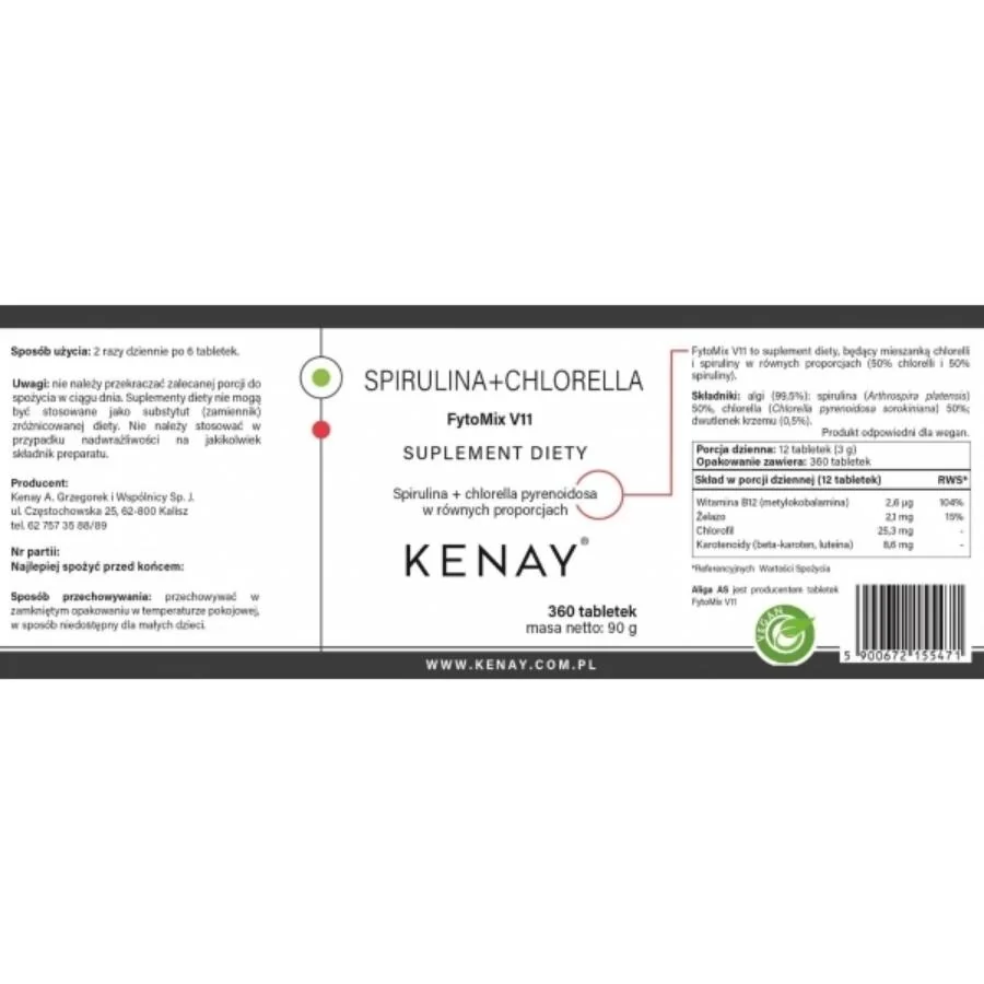 Kenay Spirulina chlorella FytoMix V11 360 tablet