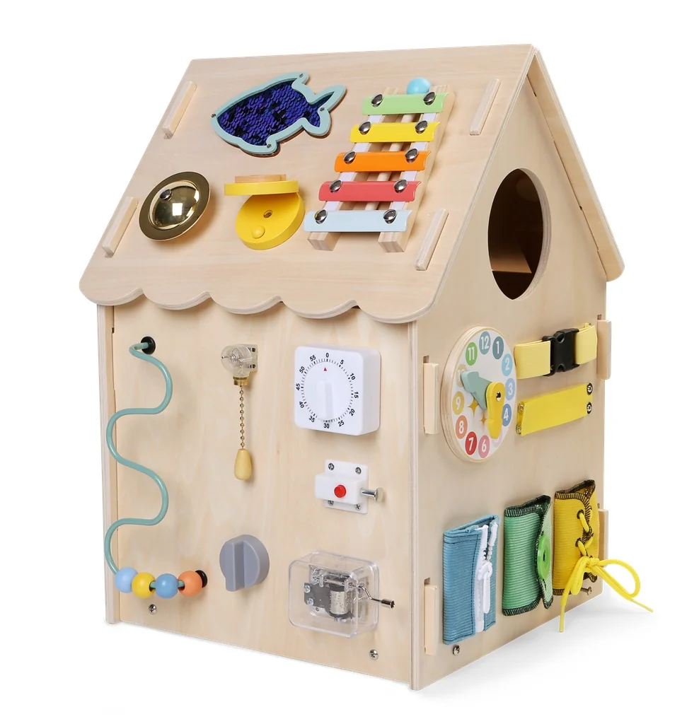 2Kids Toys Montessori Activity board Domeček přírodní
