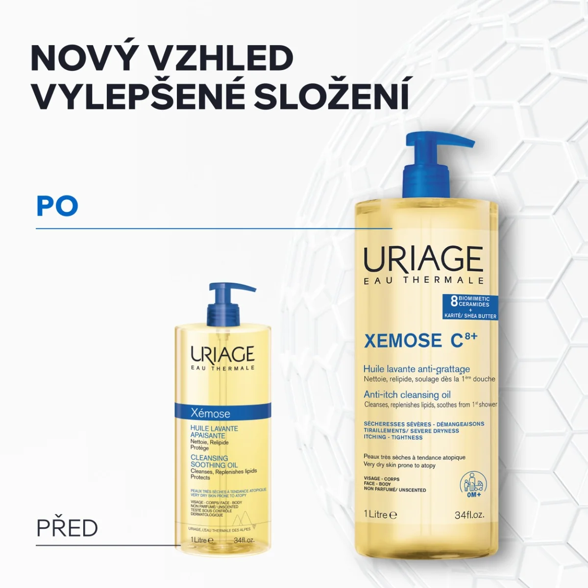 Uriage Xémose C8+ Zklidňující mycí olej pro suchou až atopickou pokožku 1000 ml