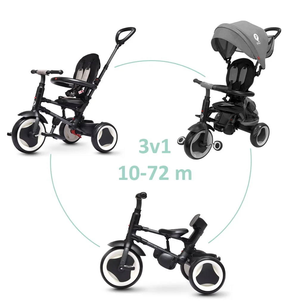 QPlay Tříkolka Rito eva plus Grey, věk 10-72 měsíců
