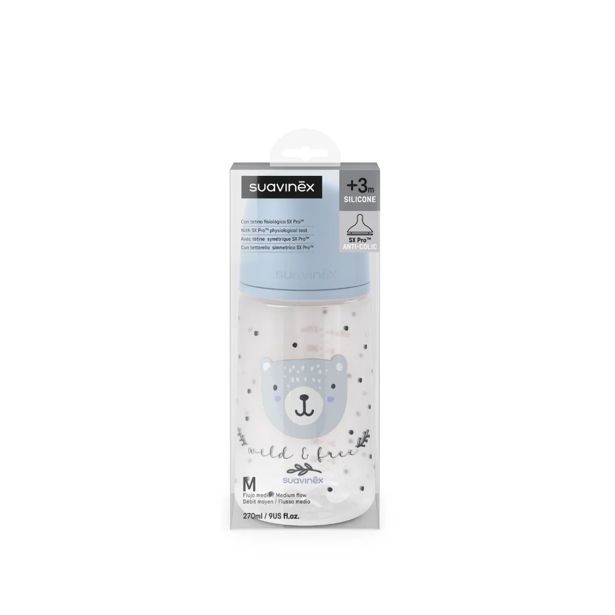 Suavinex Kojenecká láhev WILD&FREE M 270 ml 1 ks modrá