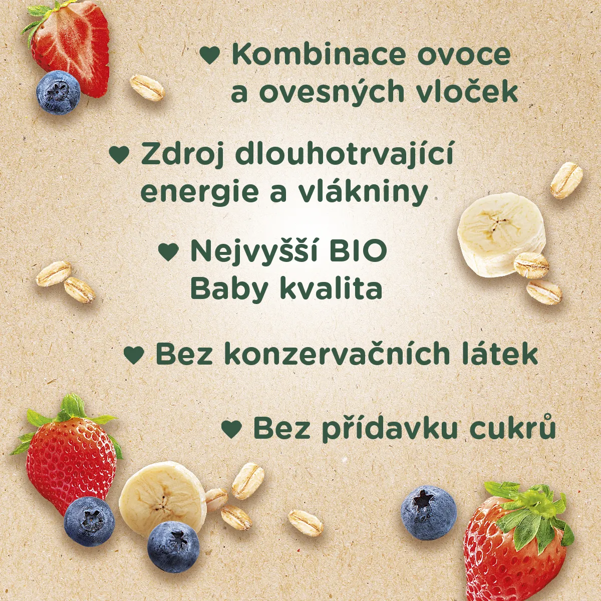 Sunar BIO Hopsáček Jahoda, banán, borůvka, oves kapsička 100 g