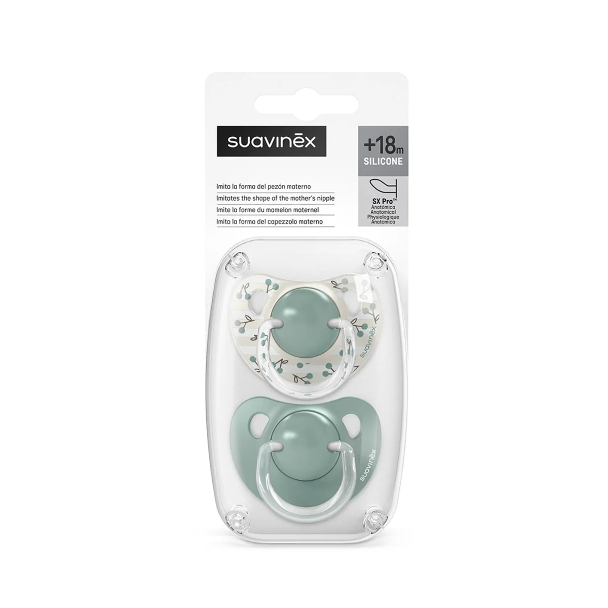 Suavinex Dudlík anatomický silikonový BIRDIES 18m+ 2 ks zelený