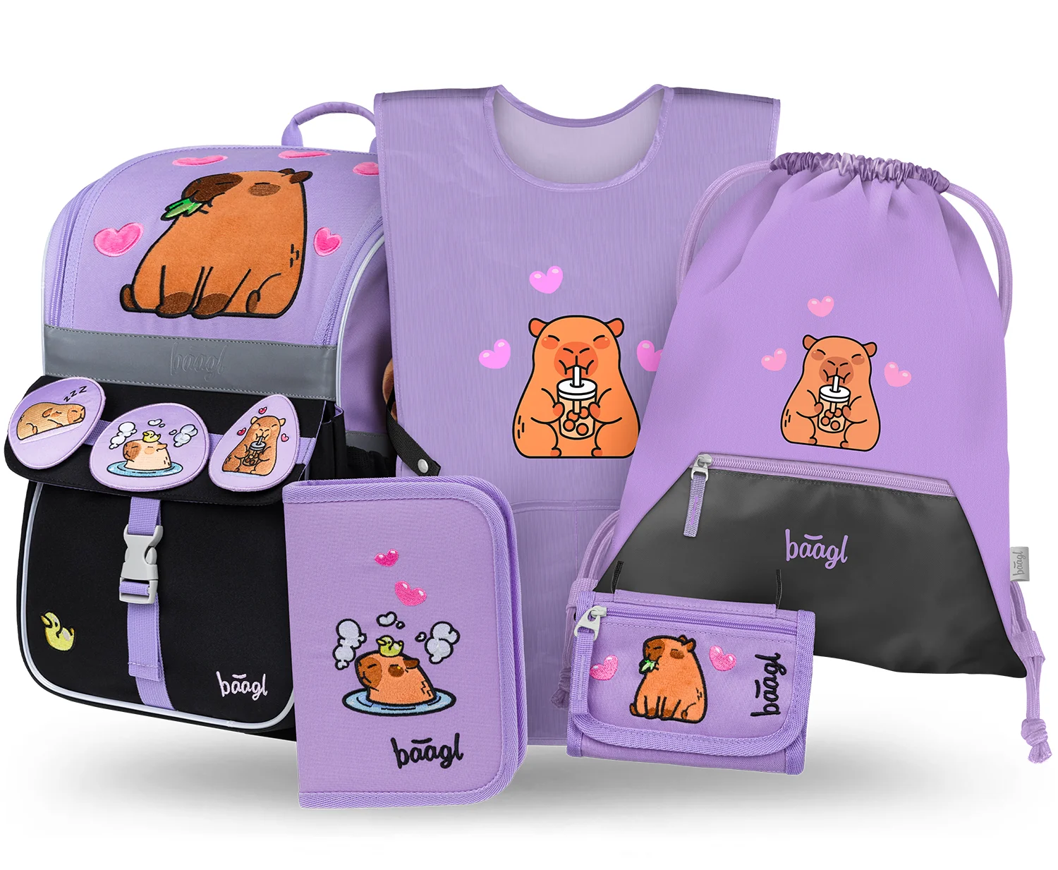Baagl SET 5 Zippy Kapybara: aktovka, penál, sáček, zástěra, peněženka