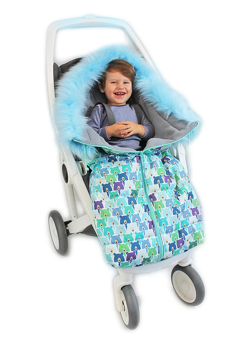Baby Nellys Fusak nejen do autosedačky ® Eskymo s kožíškem, medvědi v mátě/modrý