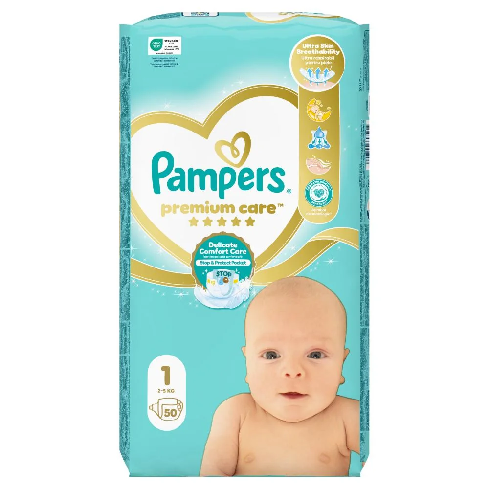 Pampers Premium Care vel. 1 2–5 kg dětské pleny 50 ks