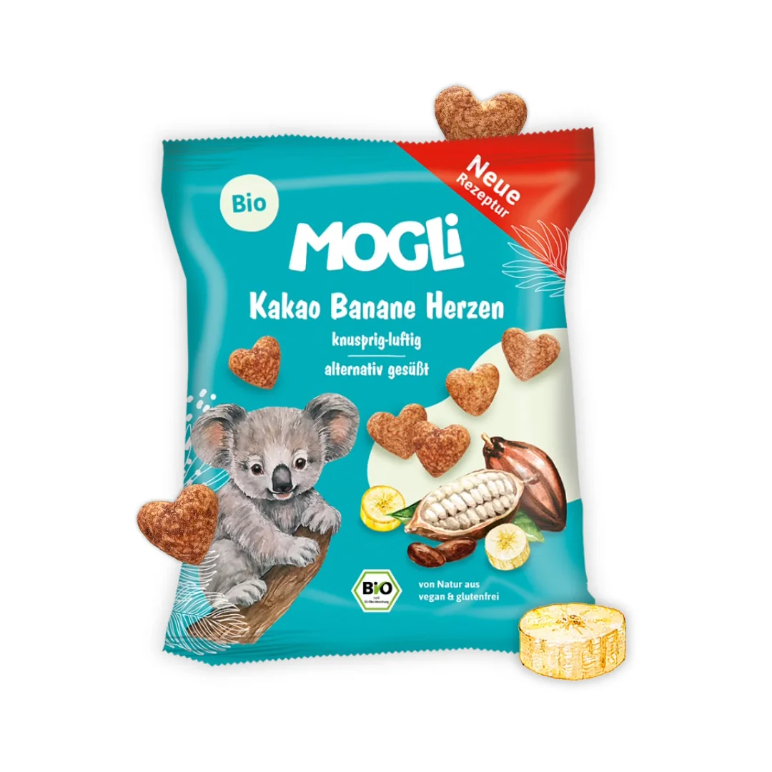 MOGLi BIO Křupavá kakaová srdíčka s banánem 30 g