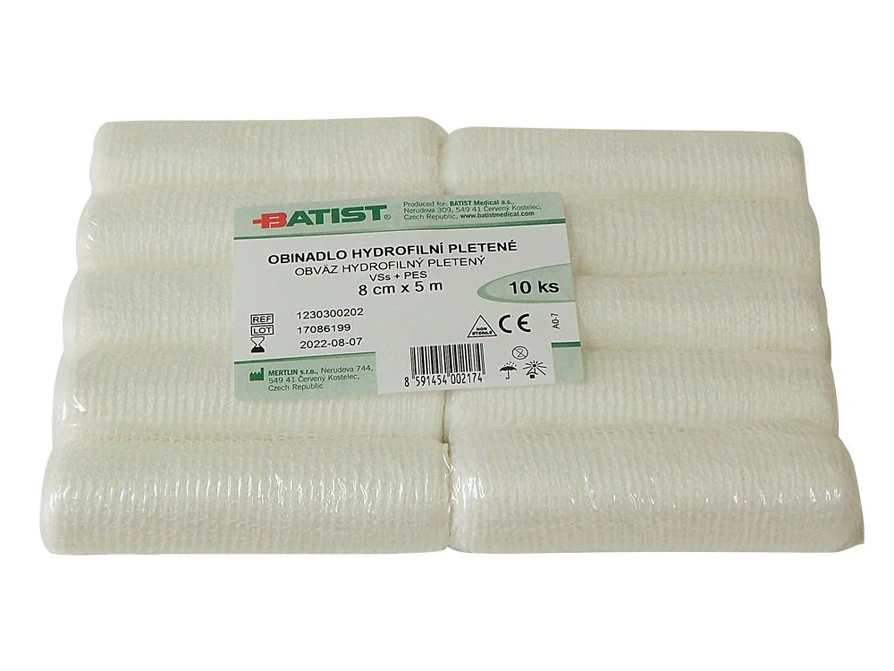 BATIST Obinadlo hydrofilní pletené nesterilní 8 cm x 5 m 10 ks