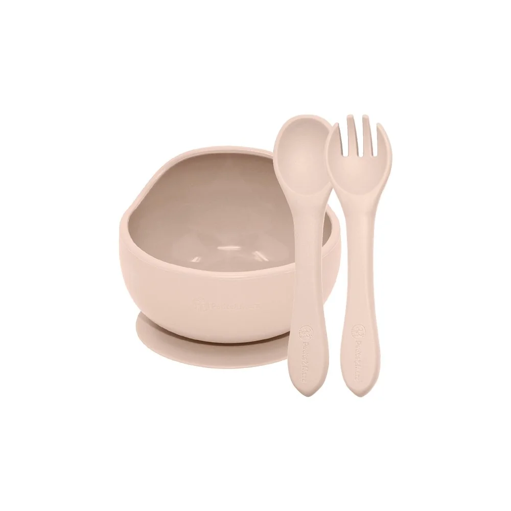Petite&Mars Set jídelní silikonový TAKE&MATCH 2 ks miska + příbor Desert Sand 6m+