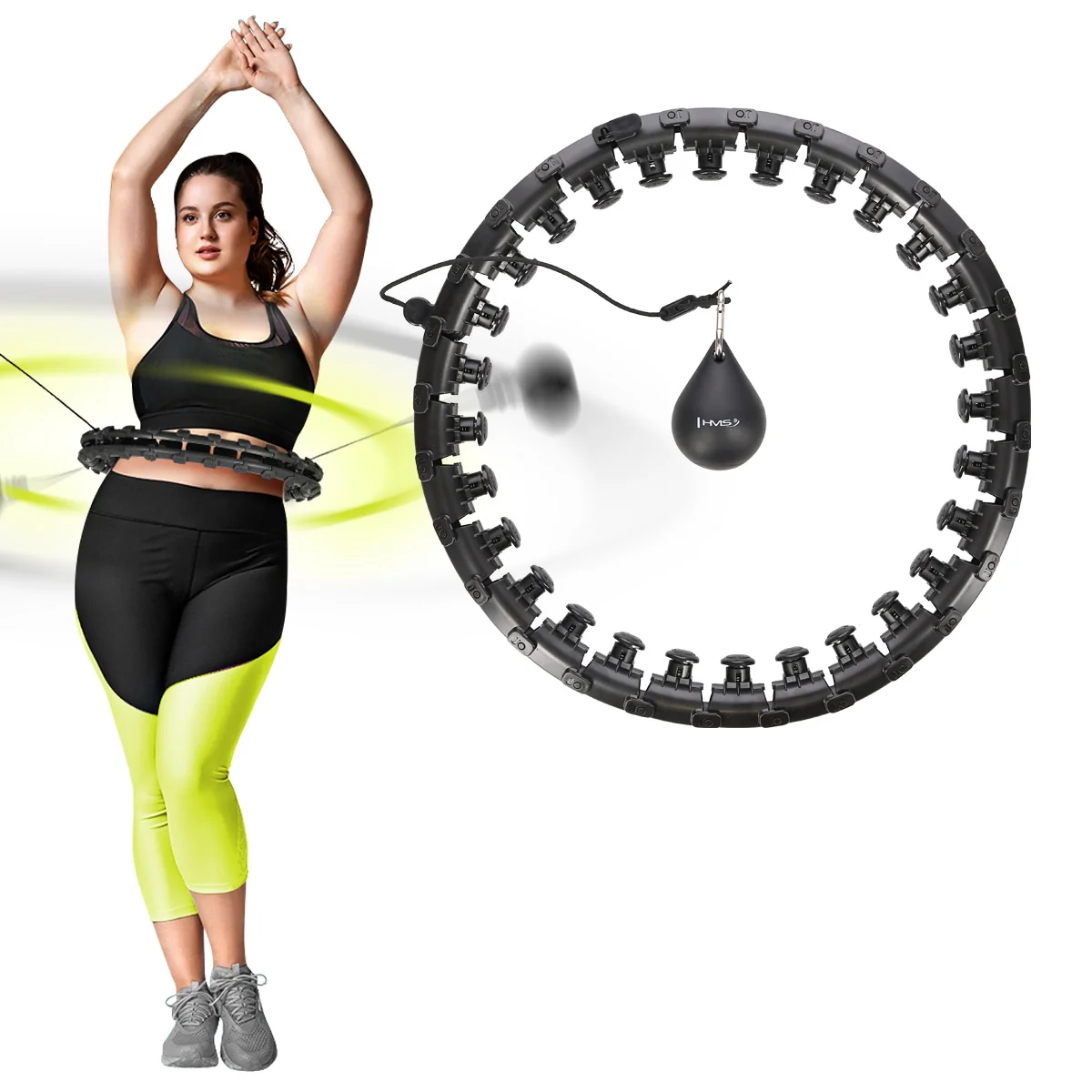 HMS Masážní hula hoop obruč se závažím Plus Size HHW12 - černá