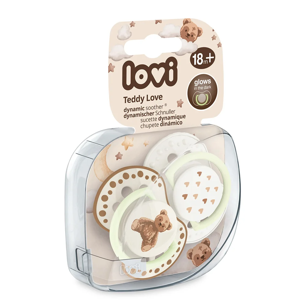 LOVI Teddy Love Dudlík svítící silikonový dynamický 18m+ 2 ks