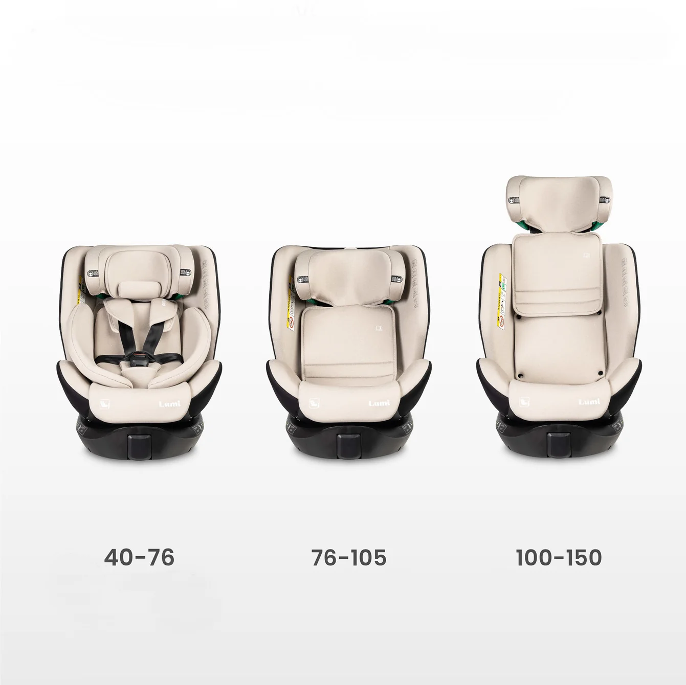Caretero Autosedačka Lumi i-Size 40–150 cm, Isofix, 360°, růstová, béžová