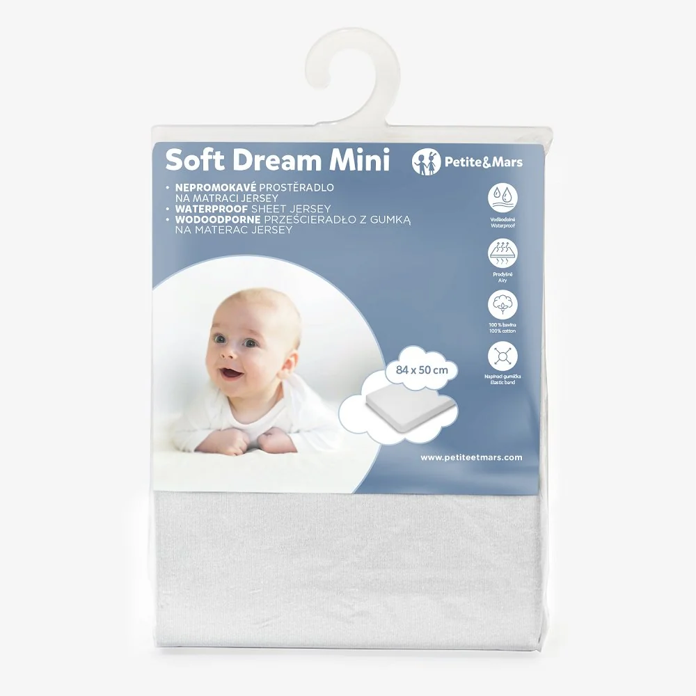 Petite&Mars Napínací prostěradlo nepromokavé Soft Dream Mini 84 x 50 White