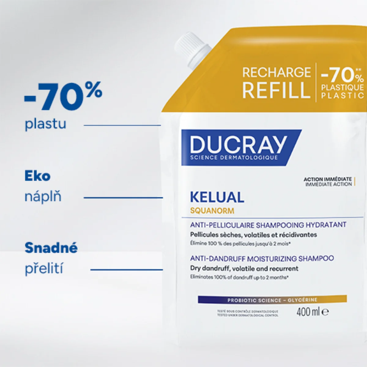 Ducray Kelual Squanorm Hydratační šampon na suché lupy náplň 400 ml