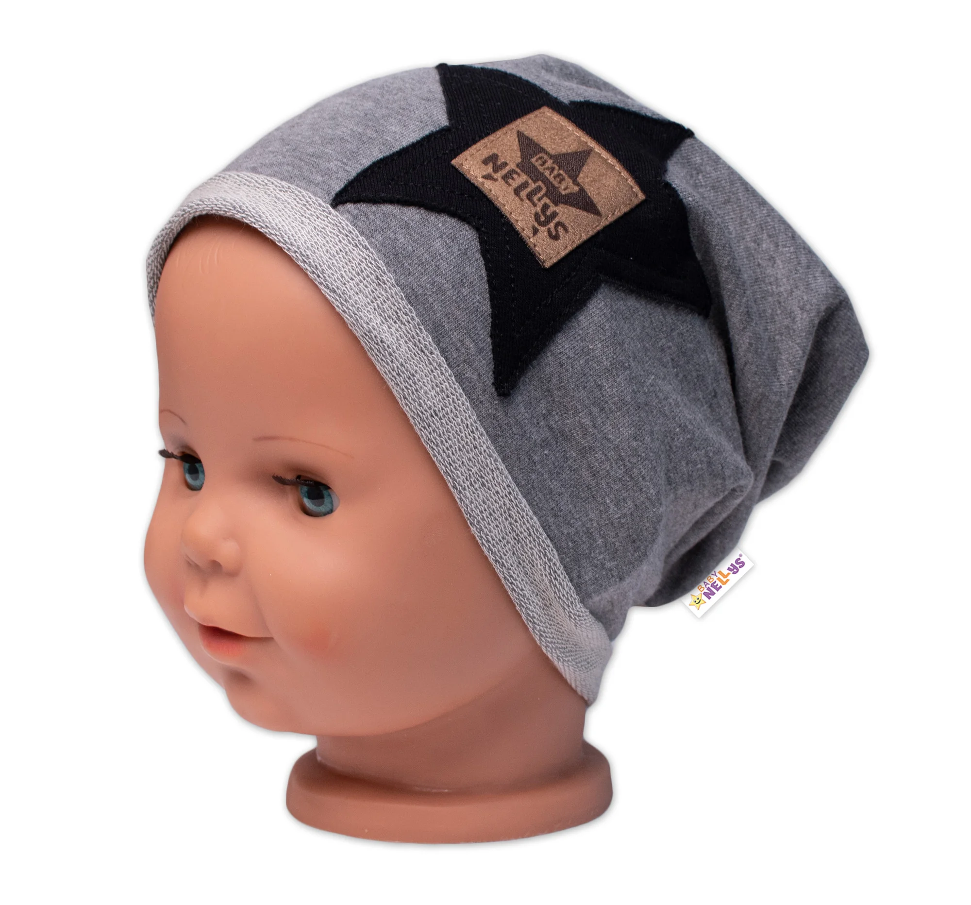 Baby Nellys Dětská čepice bavlna, Baby Star, šedá vel. 92/98