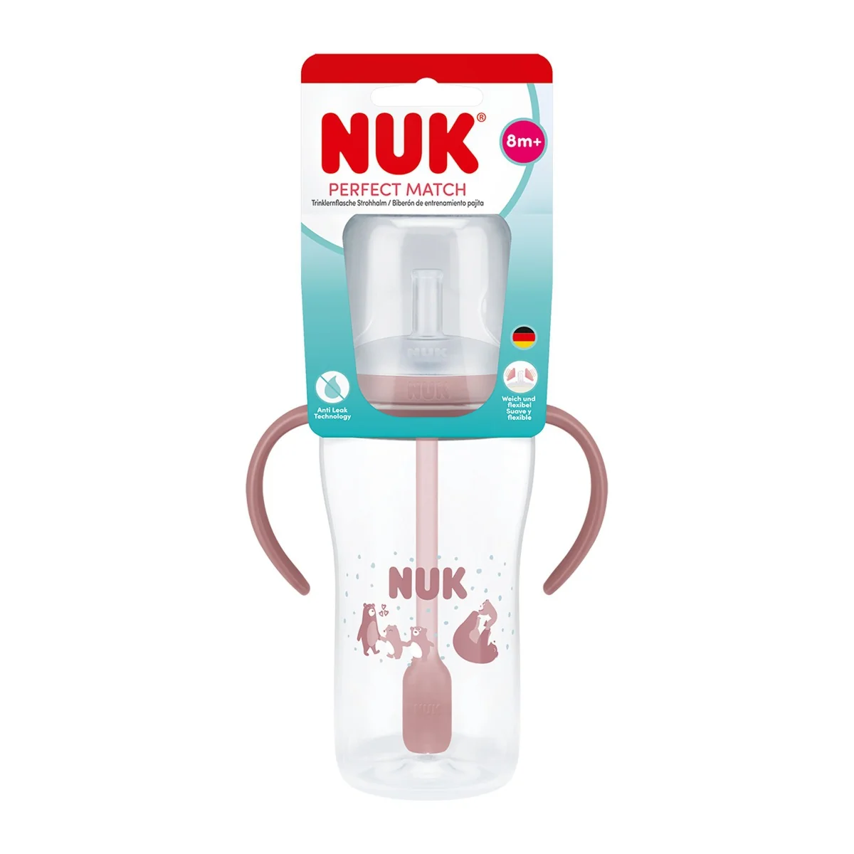 NUK Perfect Match Láhev na učení s brčkem 8m+ 260 ml 1 ks bear