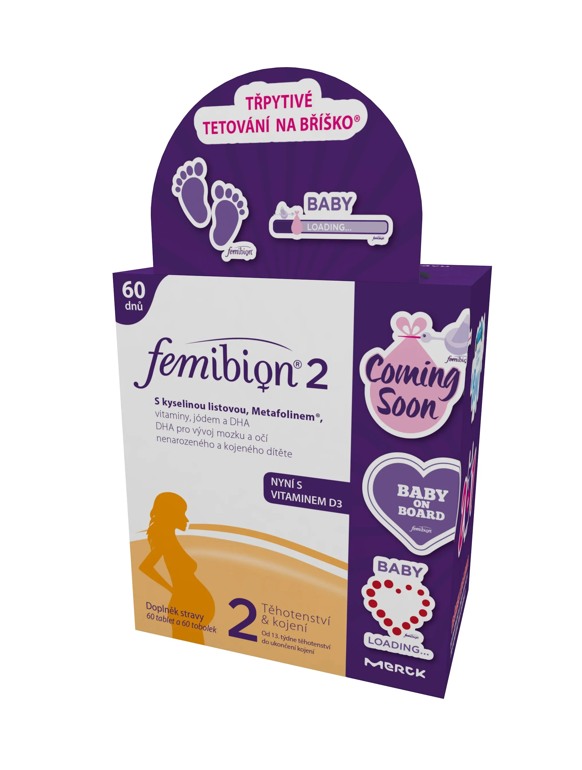 Femibion 2 s vitaminem D3 dvojbalení 60 tablet a 60 tobolek + tetování