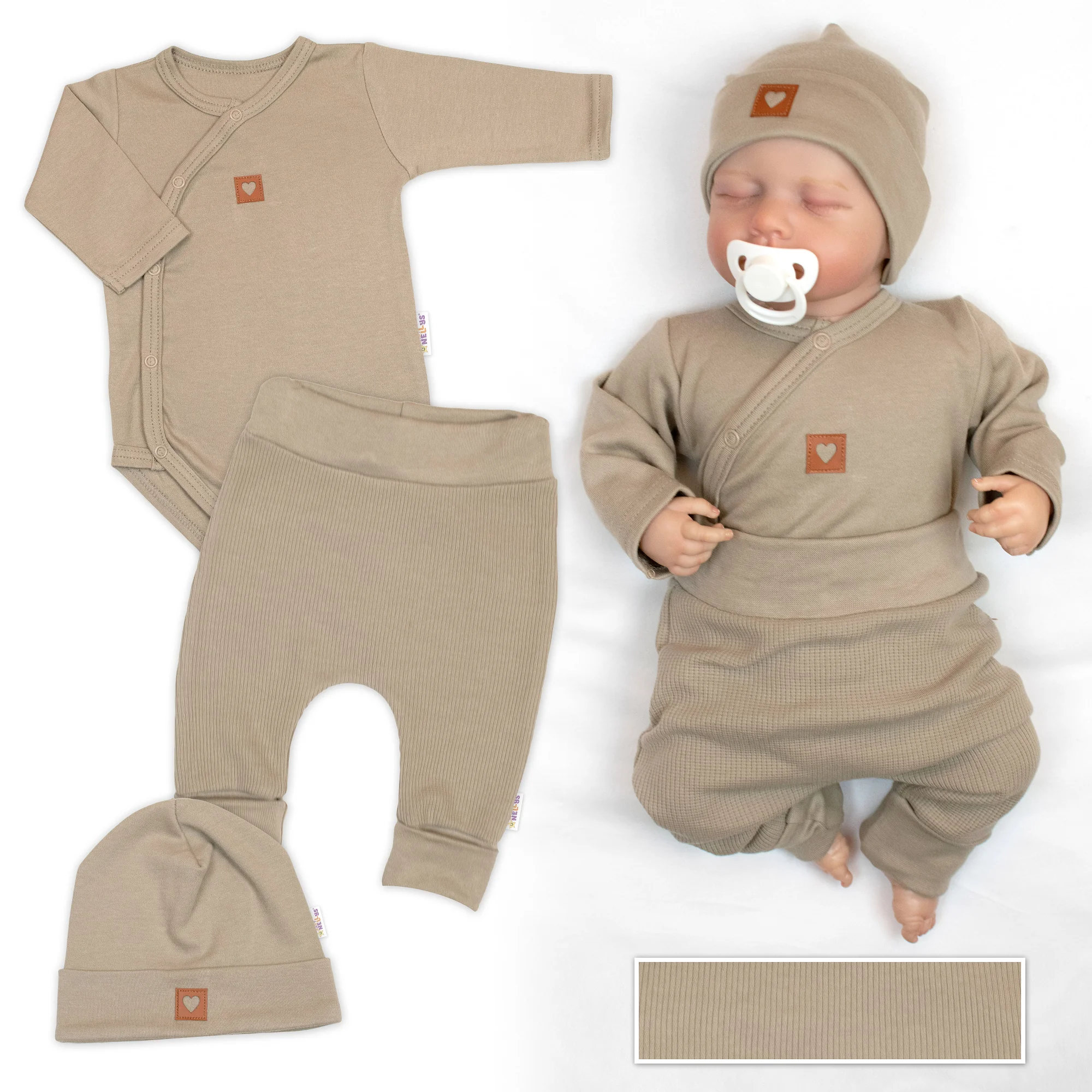 Baby Nellys Rostoucí 3dílná sada pro miminko Nature - taupe, vel. 56/62