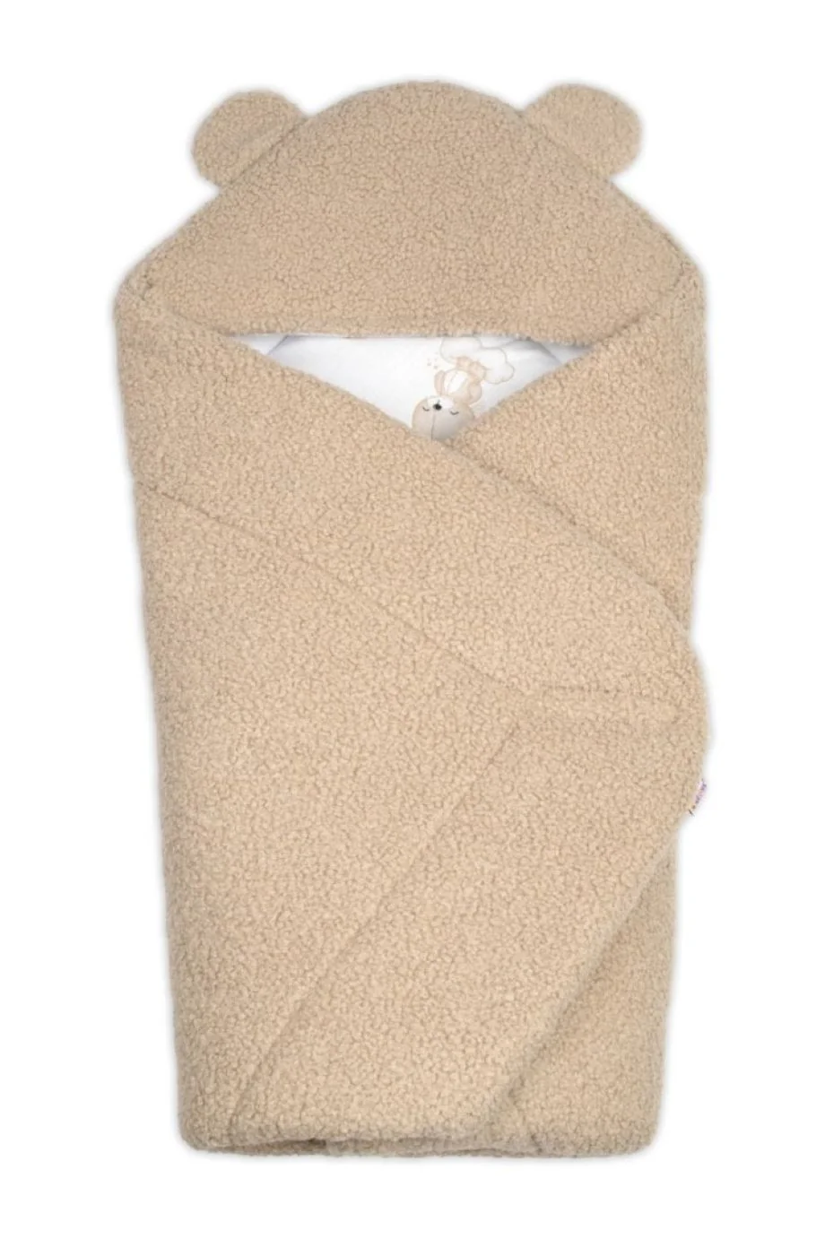 Baby Nellys Beránková zavinovačka s kapucí bavlna/beránek, Teddy - Medvídek béžová, hnědá