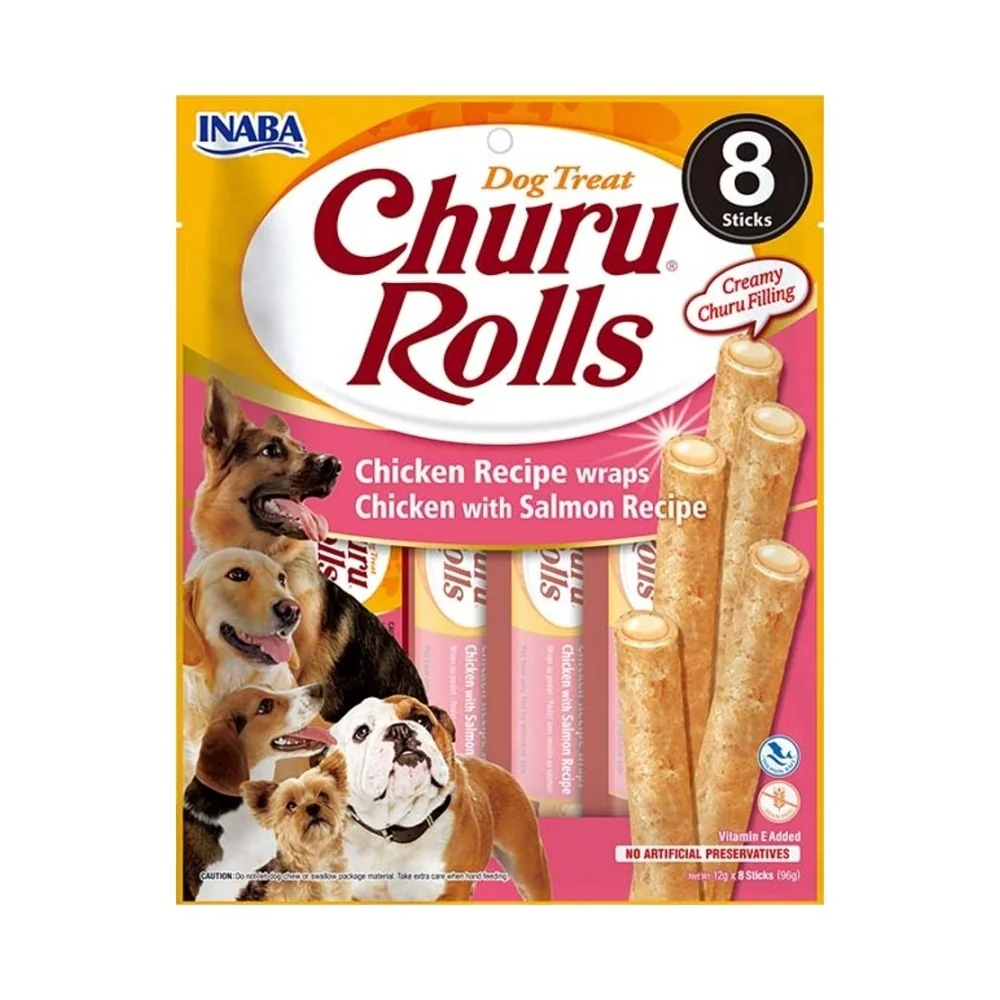 Inaba Churu Rolls dog snack kuře a losos 8x12 g