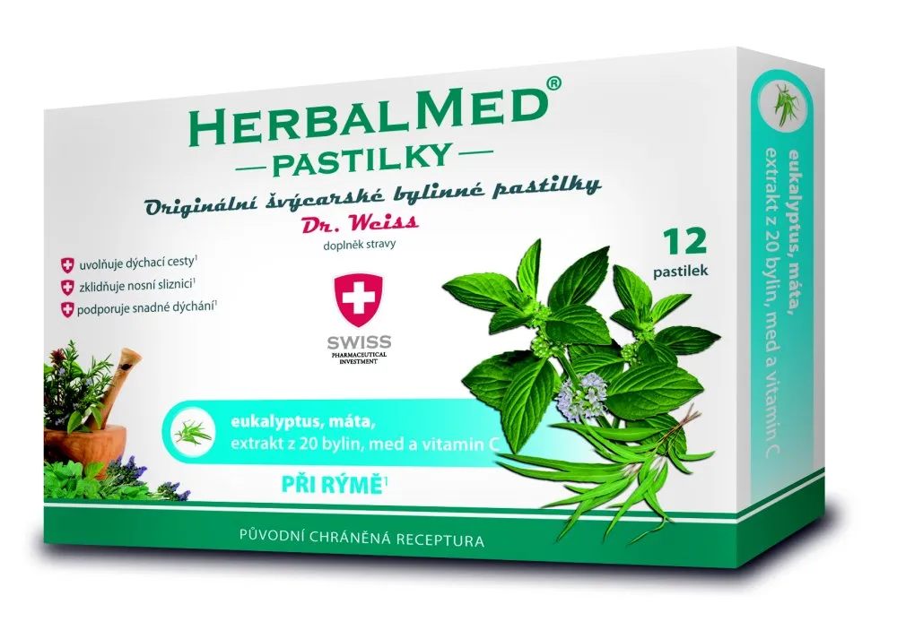 Dr. Weiss HerbalMed Eukalyptus + máta + vitamin C 12 pastilek