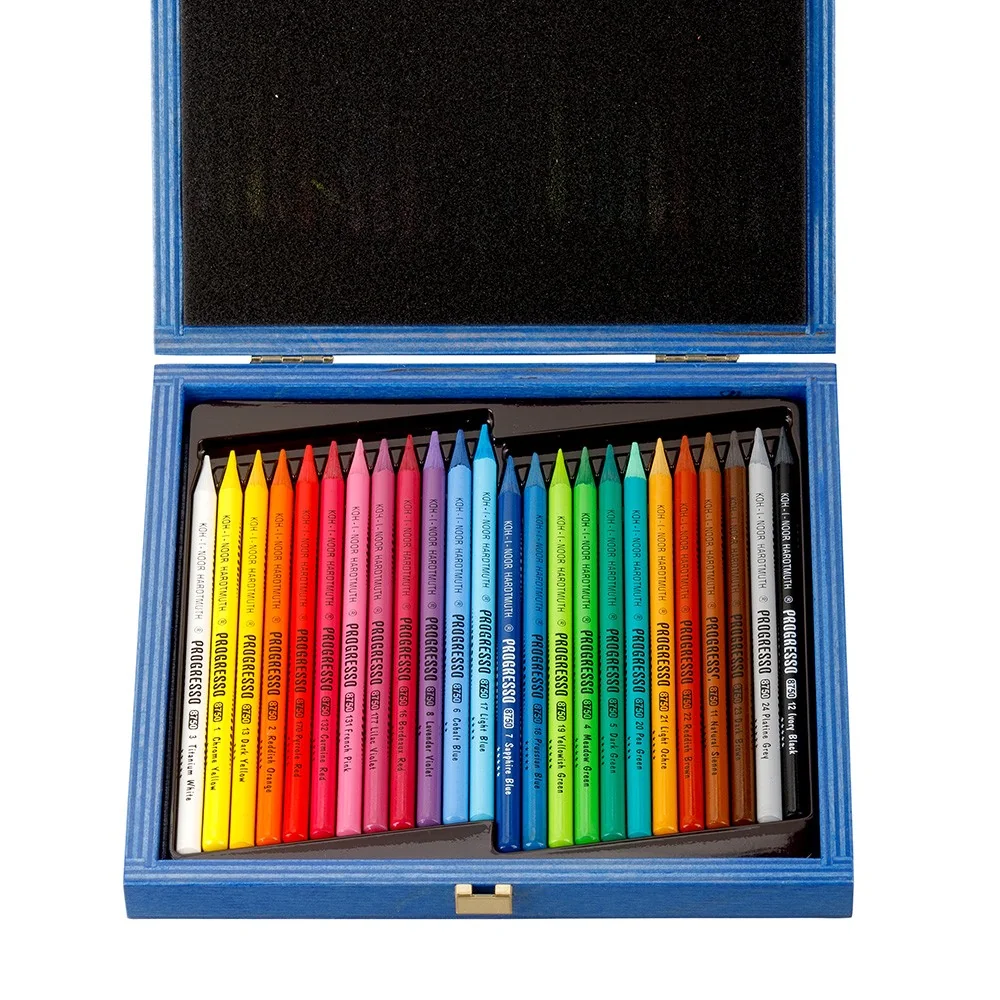KOH-I-NOOR PROGRESSO 8758/24 - dlouhé akvarelové pastelky v laku v dřevěné kazetě - 24 ks