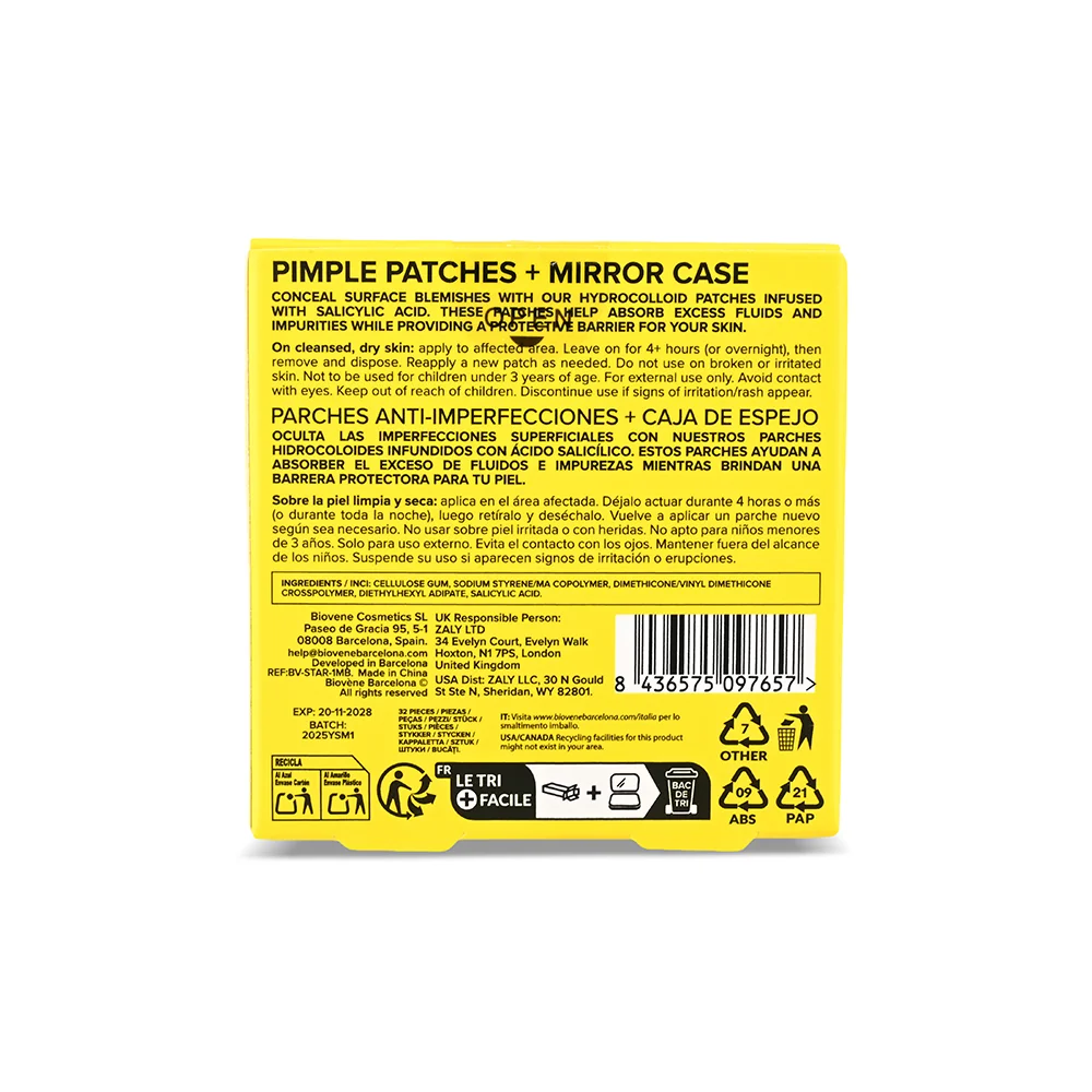 BIOVÉNE Pimple Patches hvězdičkové náplasti v pouzdře se zrcátkem 32 ks žluté