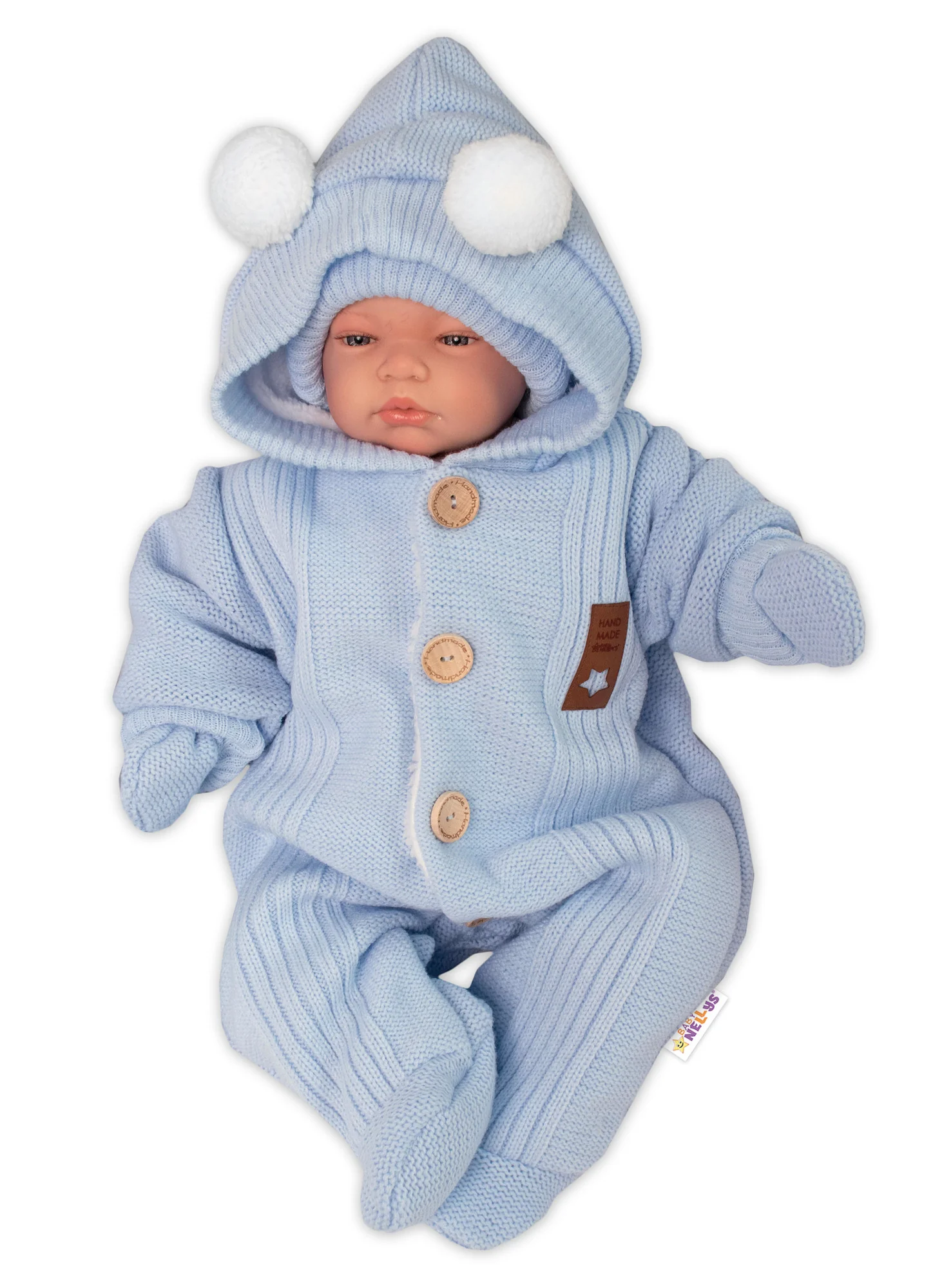 Baby Nellys Pletená kombinéza/overal LUX STAR s kožíškem - dvouvrstvá, sv. modrá, vel. 68 vel.  68