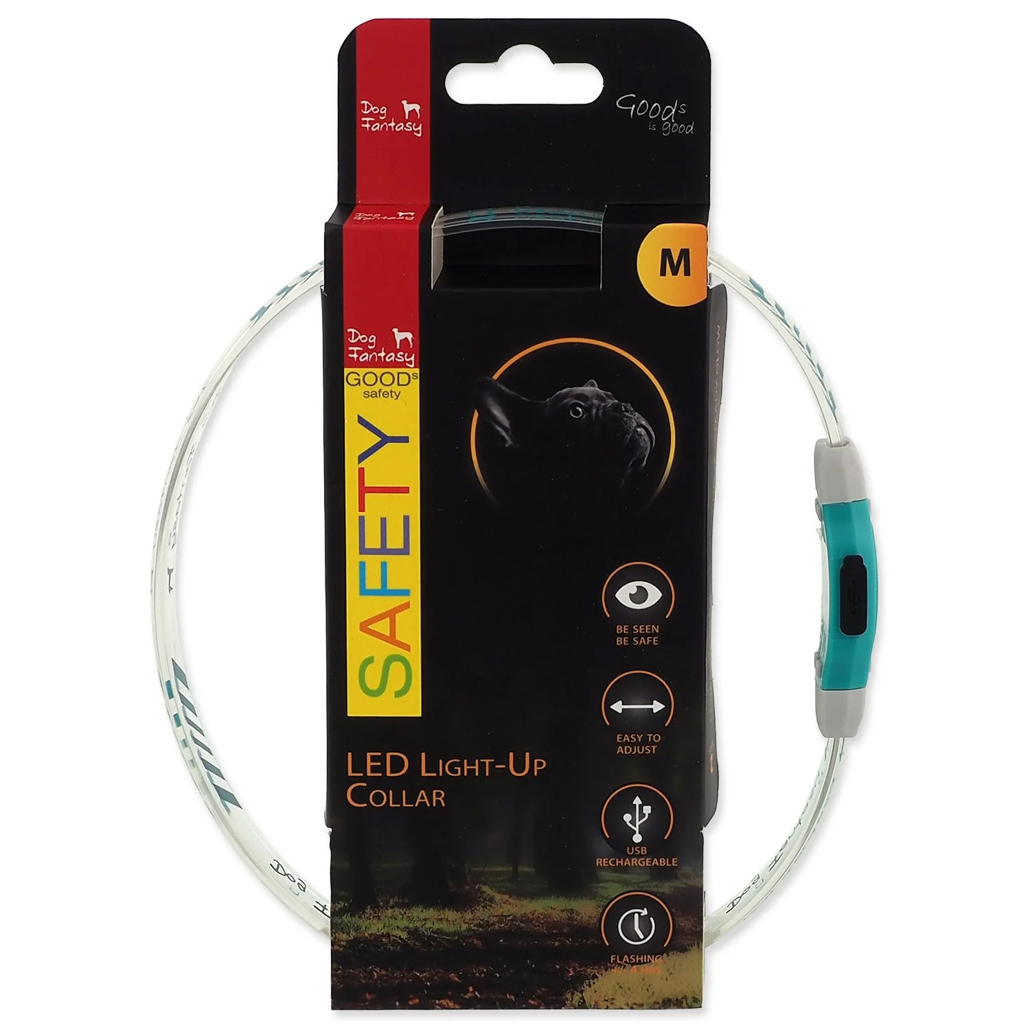 Dog Fantasy Obojek LED Svítící různobarevný nabíjecí M 50cm