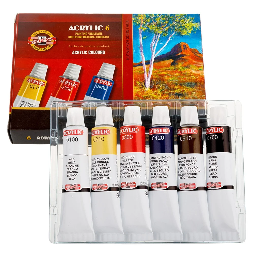 KOH-I-NOOR 162701/6 - souprava akrylových barev 6 × 16 ml