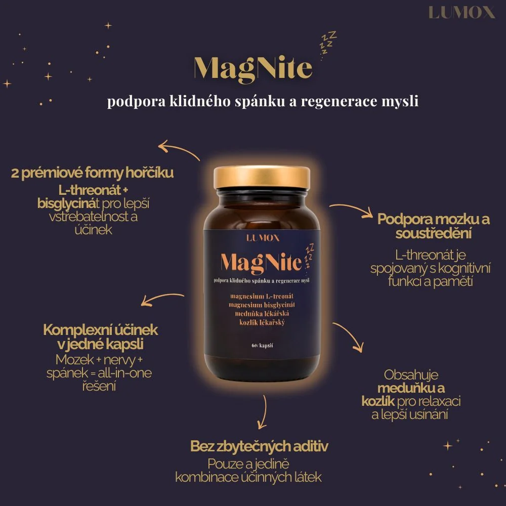 Lumox MagNite hořčík L-threonát, bisglycinát, kozlík a meduňka 60 kapslí