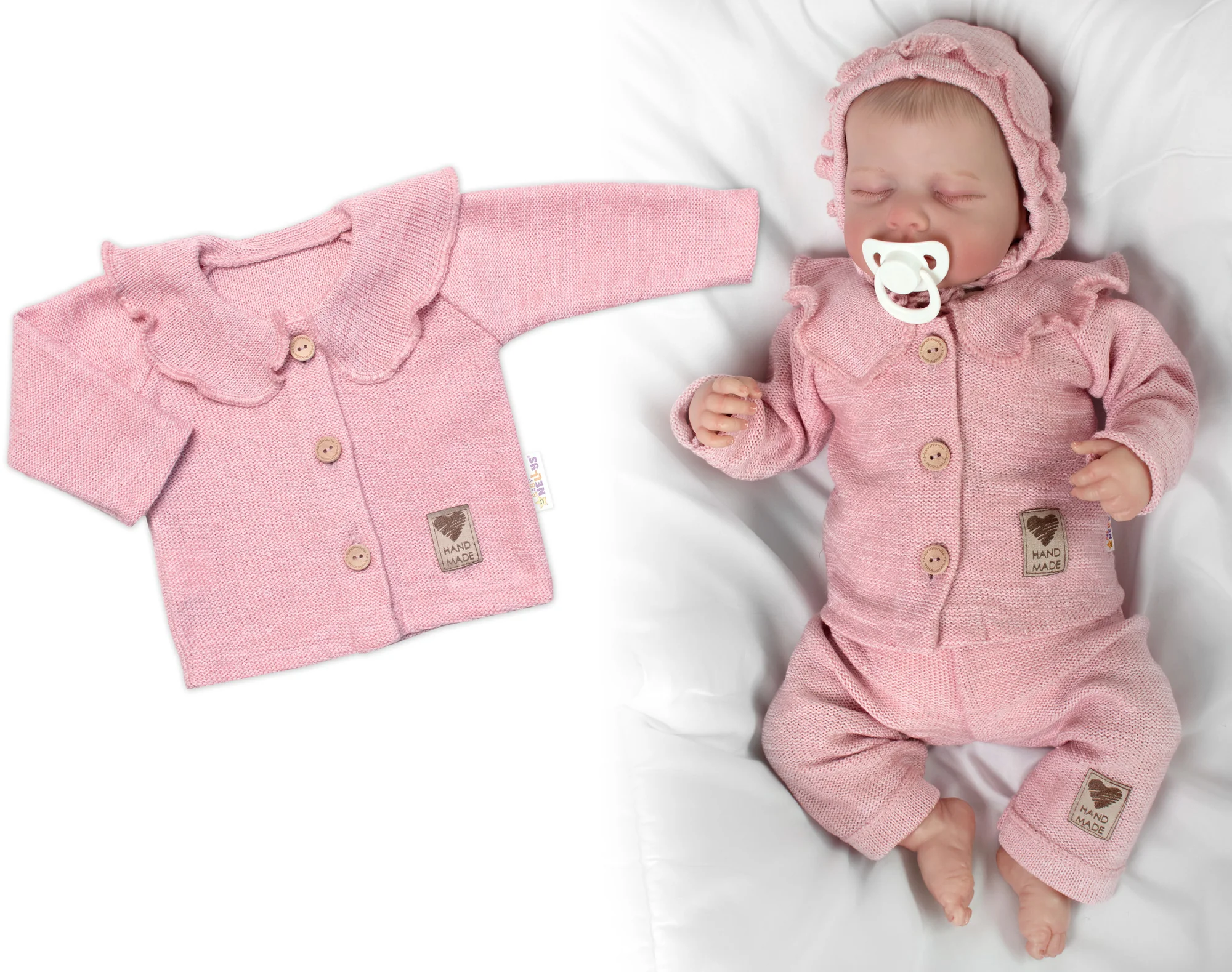 Baby Nellys Pletený svetřík s volánkem Girl, pudrově růžový vel. 74