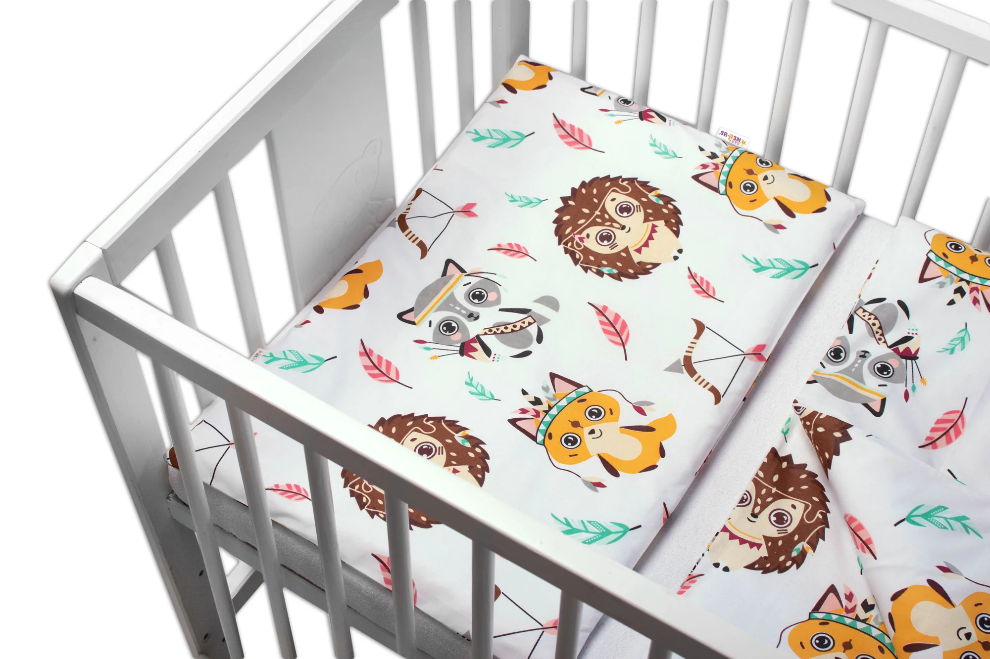 Baby Nellys 3-dílná sada, mantinel s povlečením Ježek a liška - bílá/žlutá, 120x90 cm