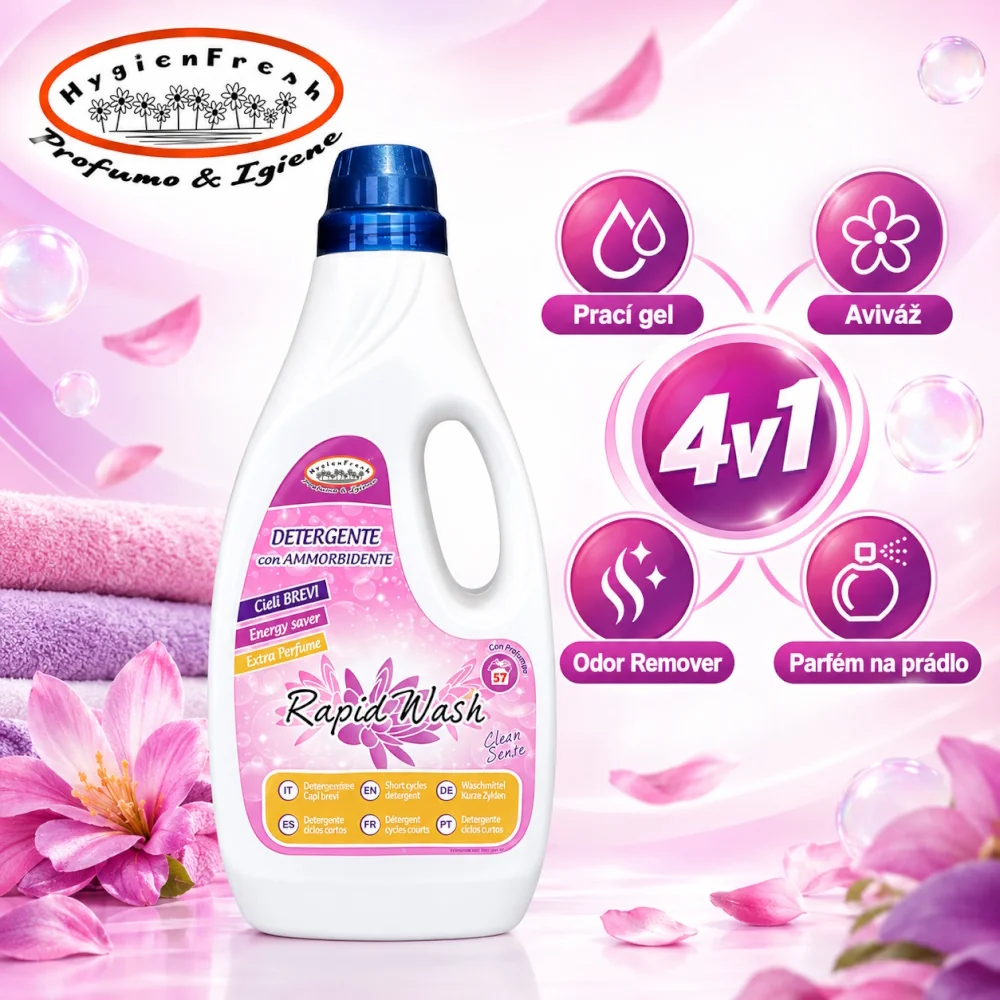 HygienFresh Rapid Wash Clean Sense 4v1 prací gel na krátké prací cykly s aviváží 1,5 l