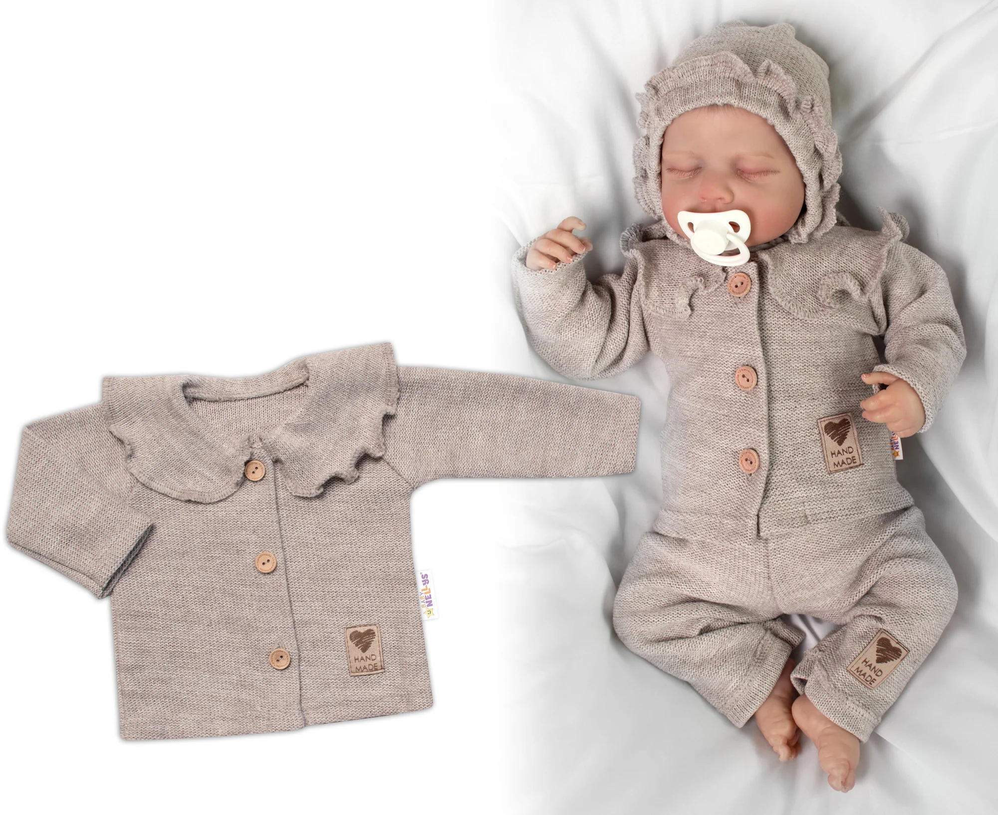 Baby Nellys Pletený svetřík s volánkem Girl,béžový,68