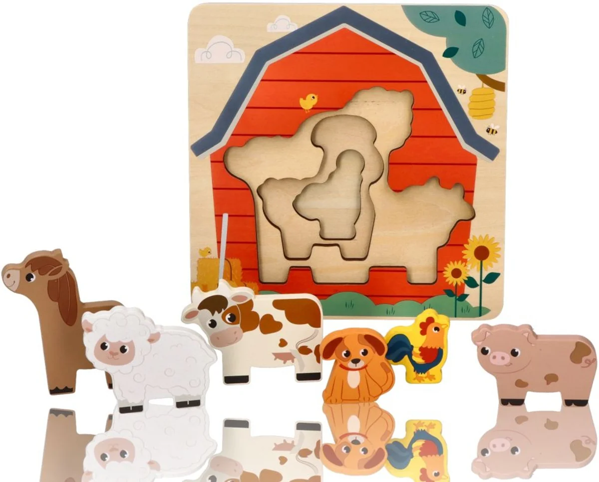 Adam Toys Dřevěné vrstvené puzzle, Farma, přírodní
