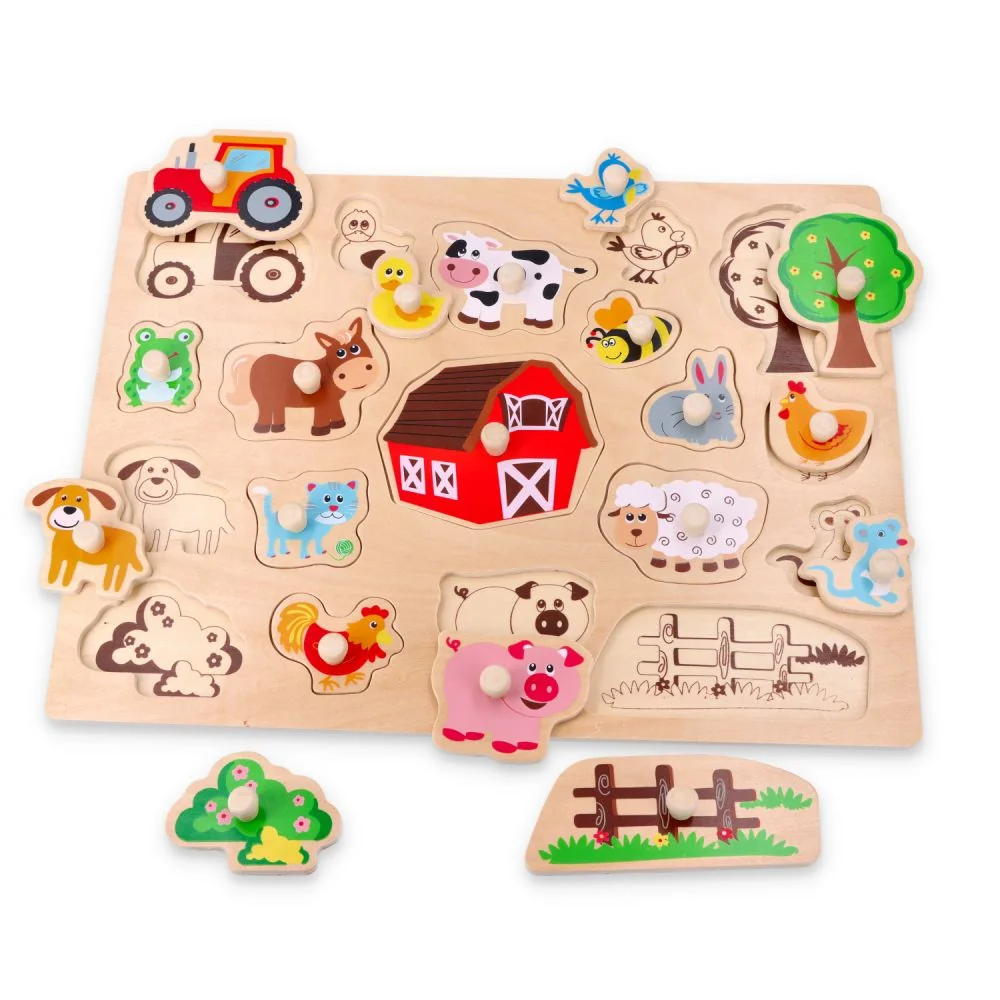 Lelin Edukační vkládačka, puzzle - Farma s traktorem velká