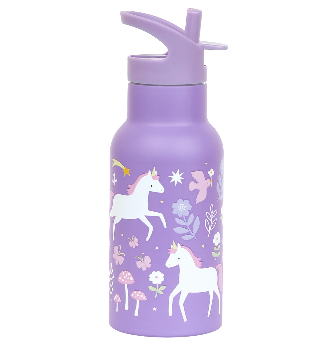 A Little Lovely Company nerezová lahev na pití, 350 ml - jednorožci a duha