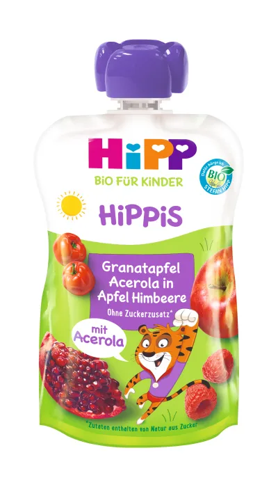 Hipp BIO Hippies jablko-malina-granátové jablko-acerola