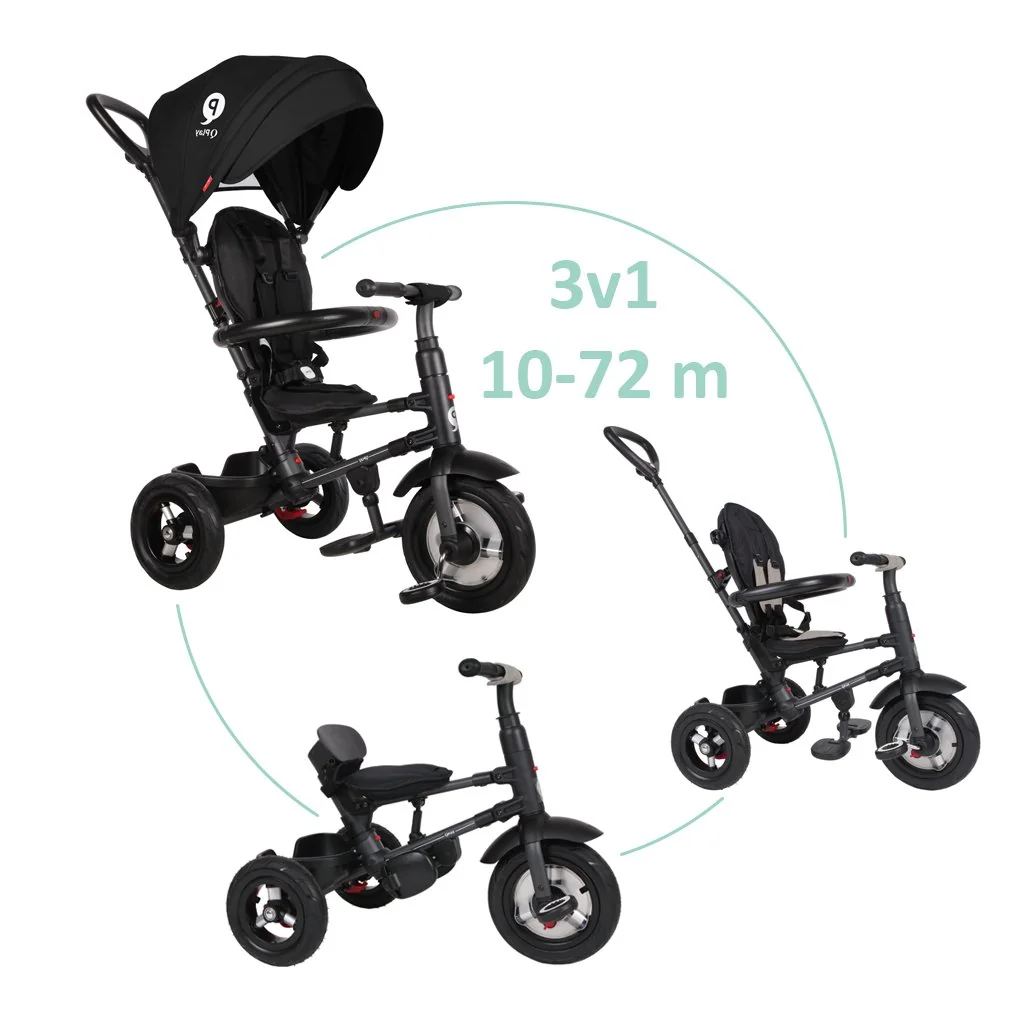 QPlay Tříkolka Rito air gel (Rubber) Black, věk 10-72 měsíců