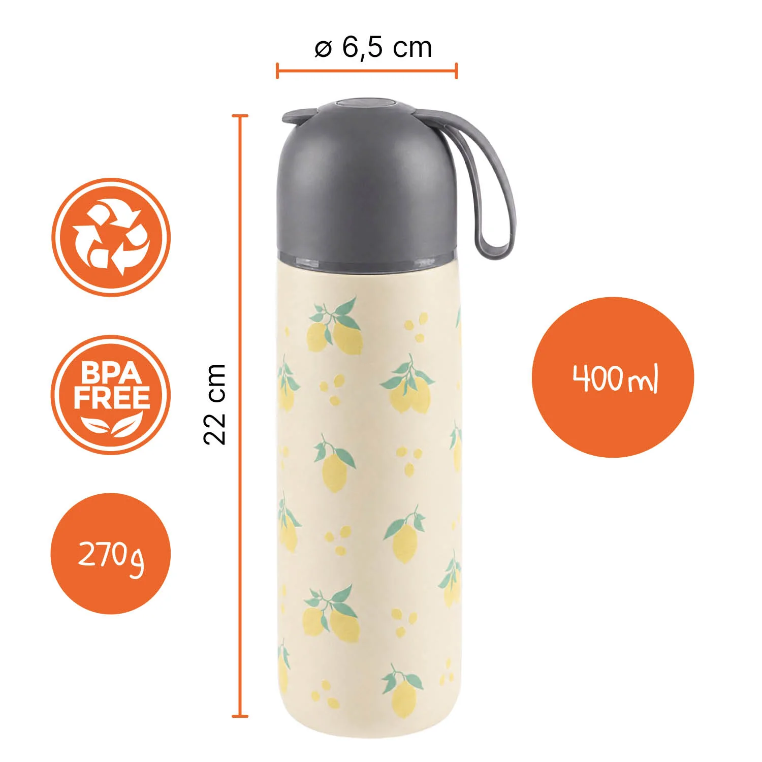 Zopa Termoska na tekutiny se silikonovým držákem 400 ml, Limoncello 10