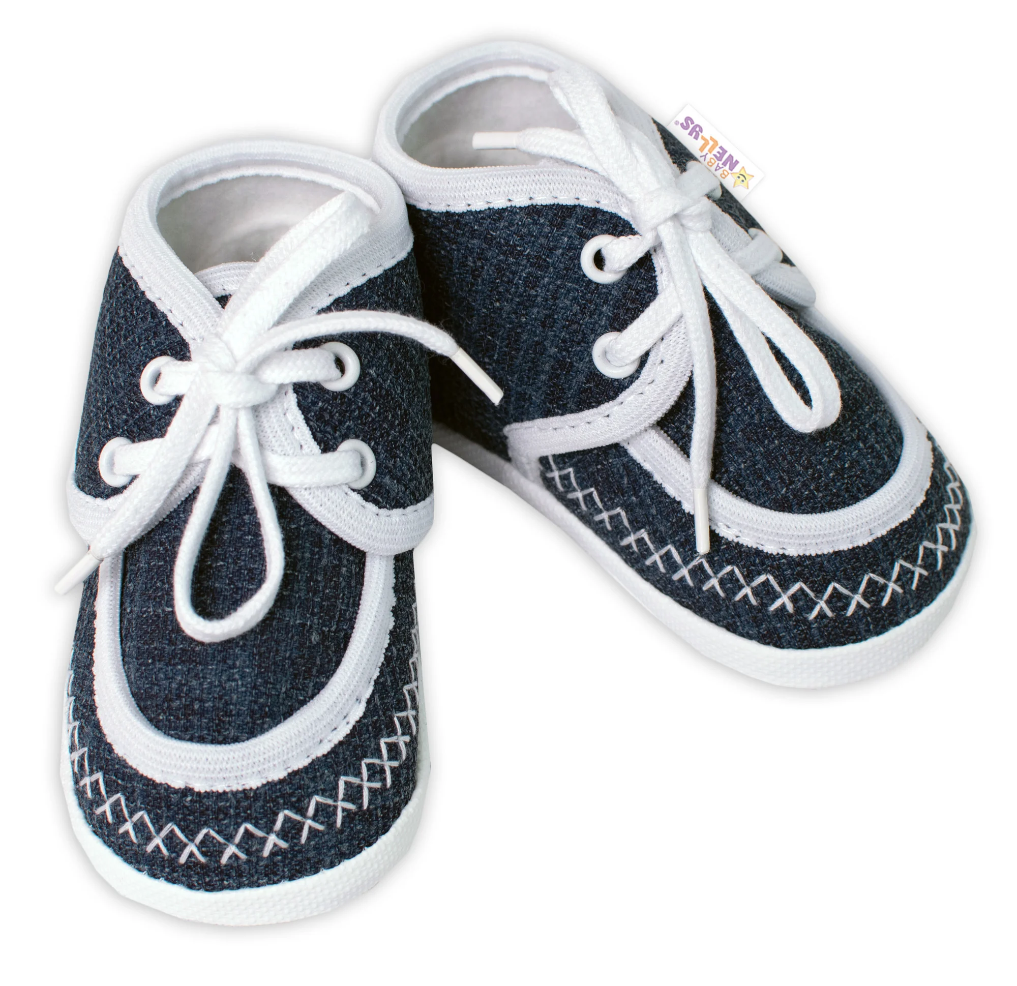 Baby Nellys Kojenecké capáčky/botičky s obšitím, jeans