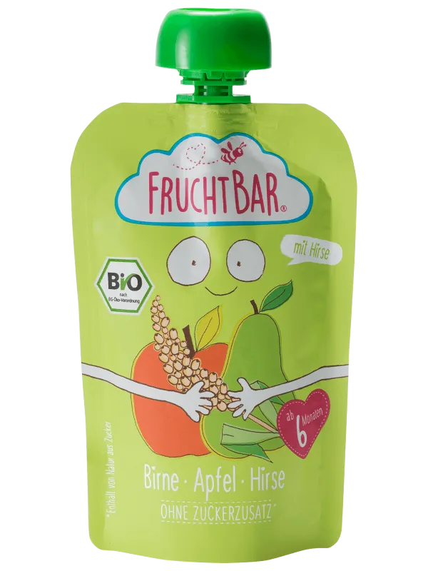 FruchtBar BIO Ovocná kapsička s jablkem, hruškou a prosem 100 g